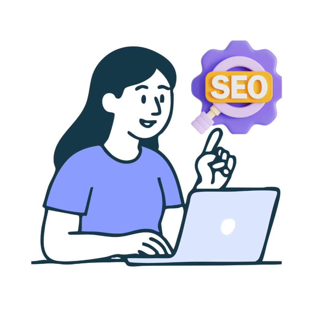 Illustration of a person learning SEO on a laptop